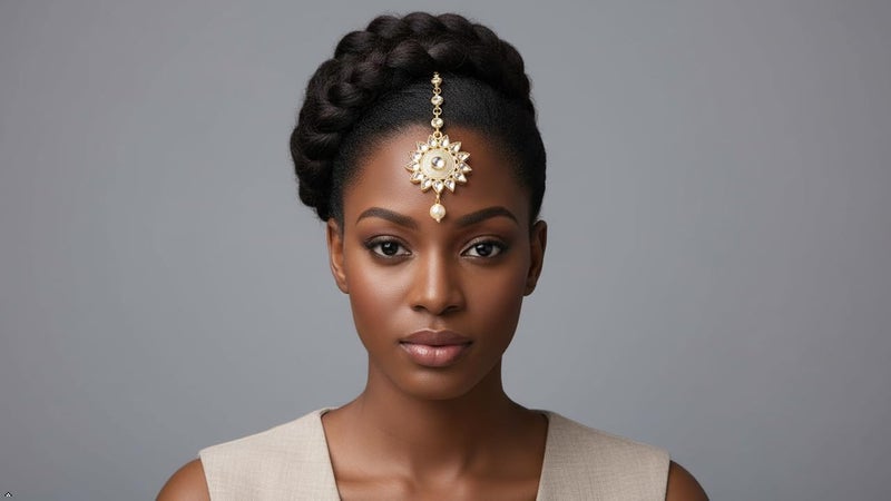 Touchstone maang Tikka Indian Head Jewelry Women Hair Accessories Gold Headpiece Forehead mangtika Bollywood Simple kundan Wedding Dainty Chain Bridal tikli borla Filigree netthi chutti - Image 2